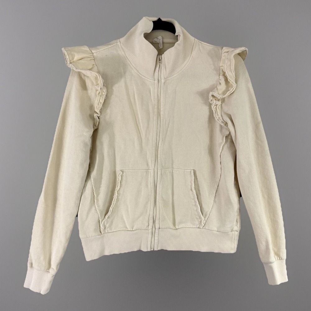 Anthropologie Daily Practice Jacket Womens XS Ivory Ruffle‎ Full Zip